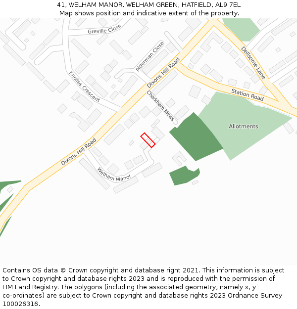 41, WELHAM MANOR, WELHAM GREEN, HATFIELD, AL9 7EL: Location map and indicative extent of plot