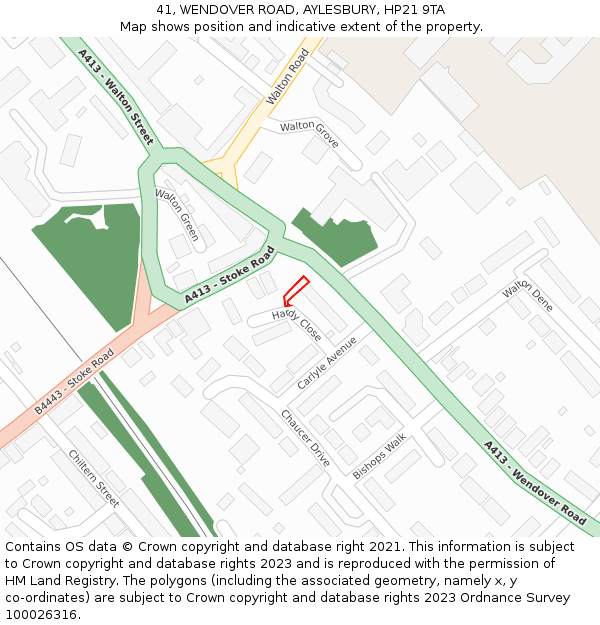 41, WENDOVER ROAD, AYLESBURY, HP21 9TA: Location map and indicative extent of plot