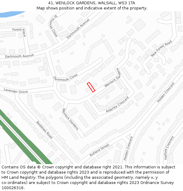 41, WENLOCK GARDENS, WALSALL, WS3 1TA: Location map and indicative extent of plot