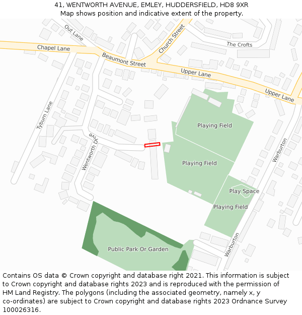 41, WENTWORTH AVENUE, EMLEY, HUDDERSFIELD, HD8 9XR: Location map and indicative extent of plot