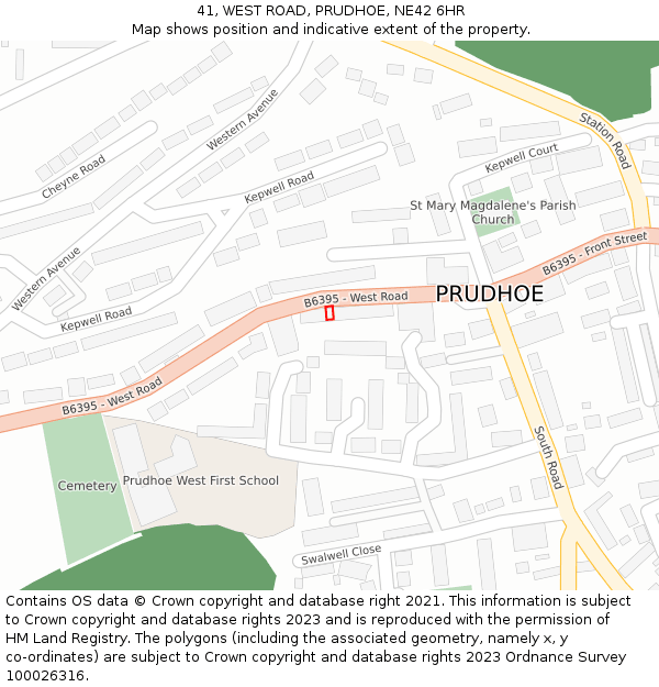 41, WEST ROAD, PRUDHOE, NE42 6HR: Location map and indicative extent of plot