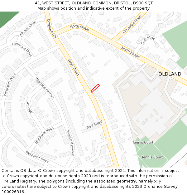 41, WEST STREET, OLDLAND COMMON, BRISTOL, BS30 9QT: Location map and indicative extent of plot