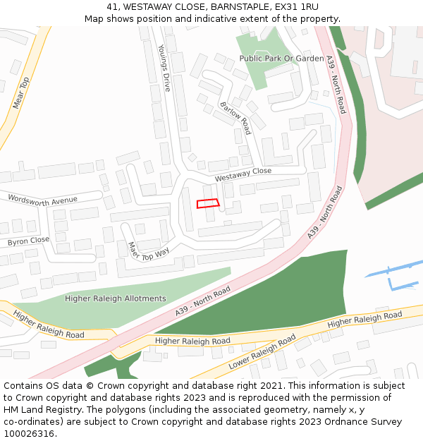 41, WESTAWAY CLOSE, BARNSTAPLE, EX31 1RU: Location map and indicative extent of plot