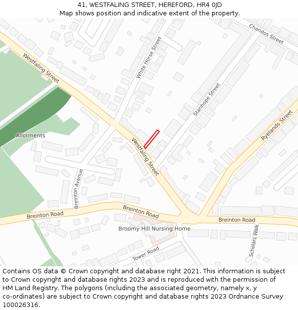41, WESTFALING STREET, HEREFORD, HR4 0JD: Location map and indicative extent of plot
