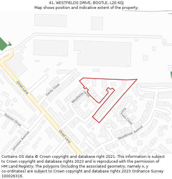 41, WESTFIELDS DRIVE, BOOTLE, L20 6GJ: Location map and indicative extent of plot