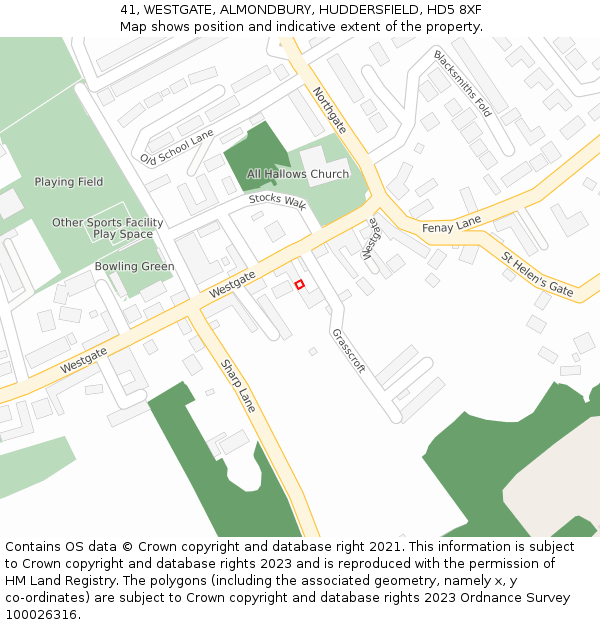 41, WESTGATE, ALMONDBURY, HUDDERSFIELD, HD5 8XF: Location map and indicative extent of plot