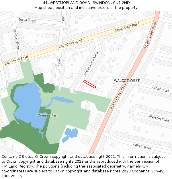 41, WESTMORLAND ROAD, SWINDON, SN1 2ND: Location map and indicative extent of plot