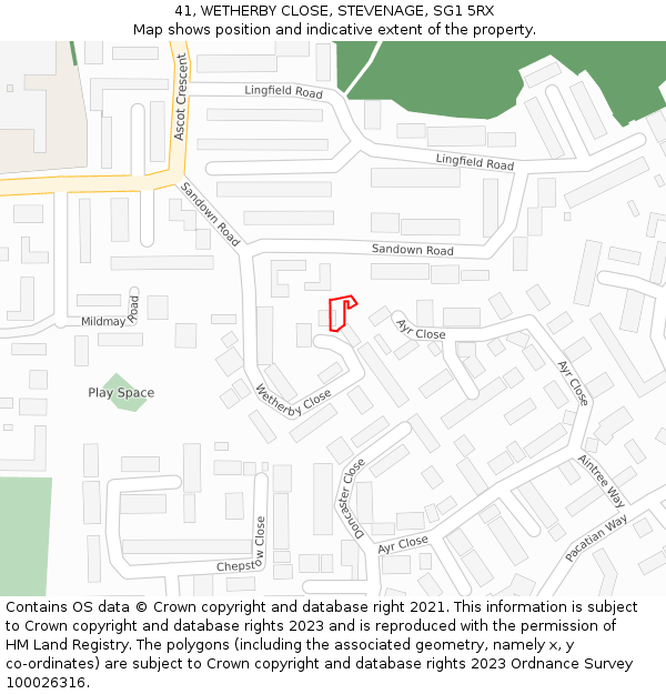 41, WETHERBY CLOSE, STEVENAGE, SG1 5RX: Location map and indicative extent of plot