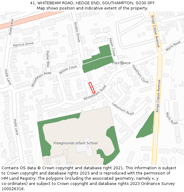 41, WHITEBEAM ROAD, HEDGE END, SOUTHAMPTON, SO30 0PY: Location map and indicative extent of plot