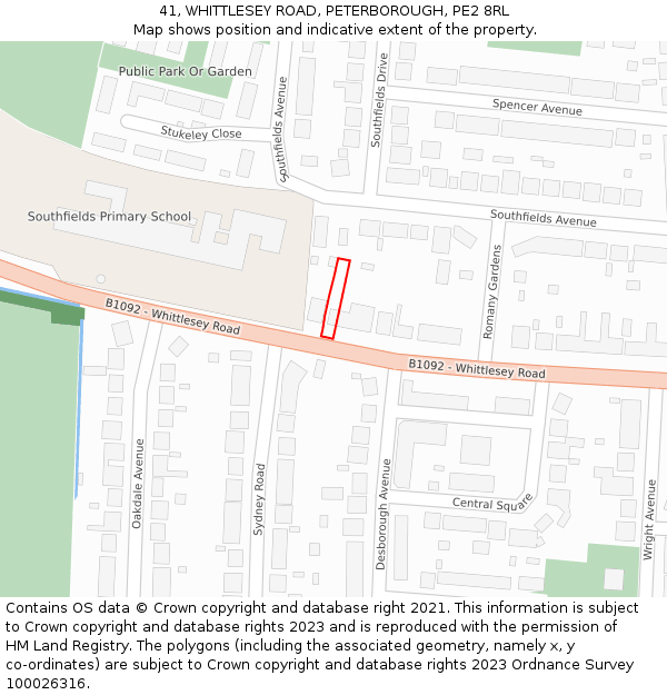 41, WHITTLESEY ROAD, PETERBOROUGH, PE2 8RL: Location map and indicative extent of plot