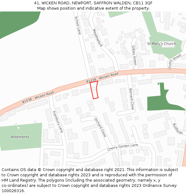 41, WICKEN ROAD, NEWPORT, SAFFRON WALDEN, CB11 3QF: Location map and indicative extent of plot