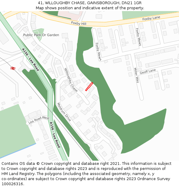 41, WILLOUGHBY CHASE, GAINSBOROUGH, DN21 1GR: Location map and indicative extent of plot