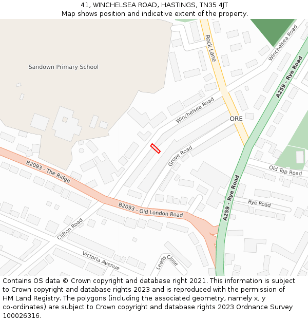 41, WINCHELSEA ROAD, HASTINGS, TN35 4JT: Location map and indicative extent of plot