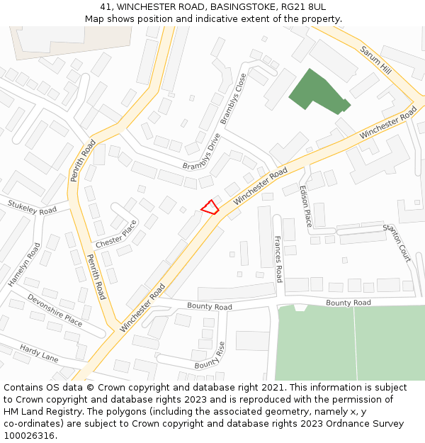 41, WINCHESTER ROAD, BASINGSTOKE, RG21 8UL: Location map and indicative extent of plot