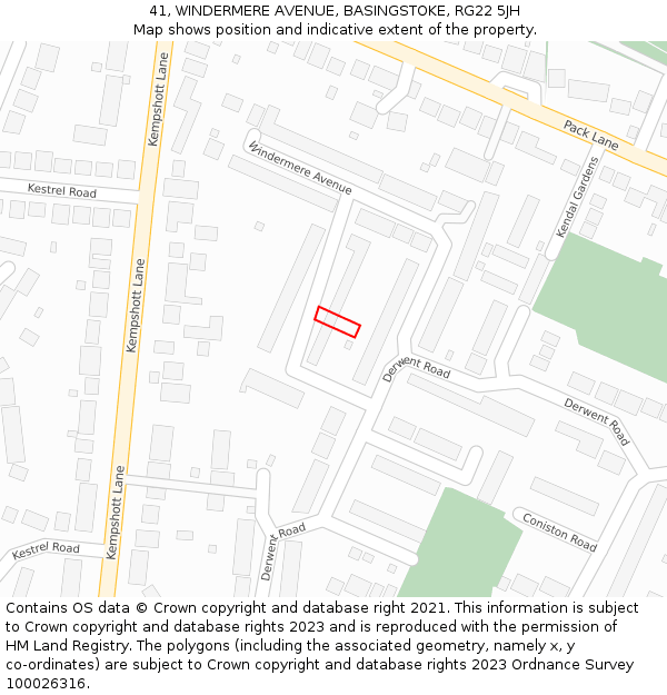 41, WINDERMERE AVENUE, BASINGSTOKE, RG22 5JH: Location map and indicative extent of plot