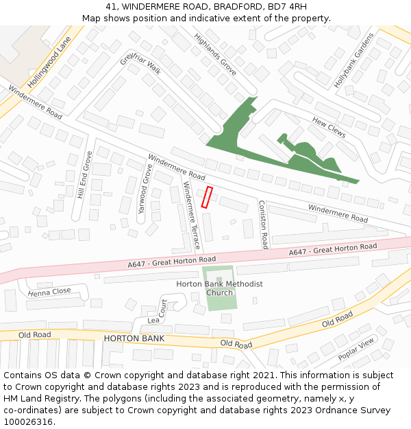 41, WINDERMERE ROAD, BRADFORD, BD7 4RH: Location map and indicative extent of plot