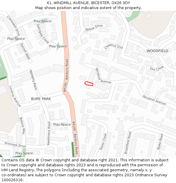 41, WINDMILL AVENUE, BICESTER, OX26 3DY: Location map and indicative extent of plot