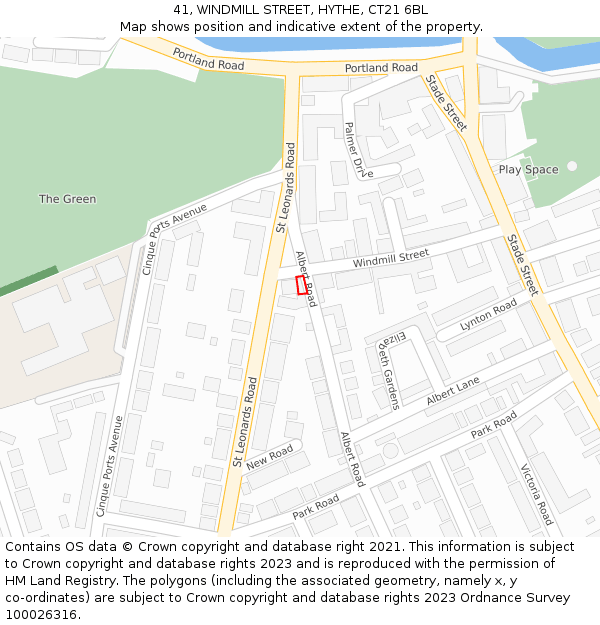 41, WINDMILL STREET, HYTHE, CT21 6BL: Location map and indicative extent of plot