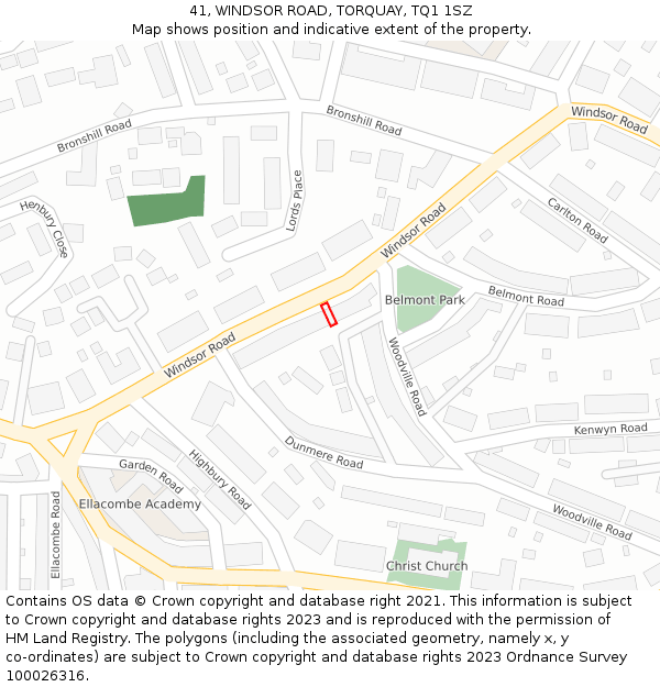 41, WINDSOR ROAD, TORQUAY, TQ1 1SZ: Location map and indicative extent of plot