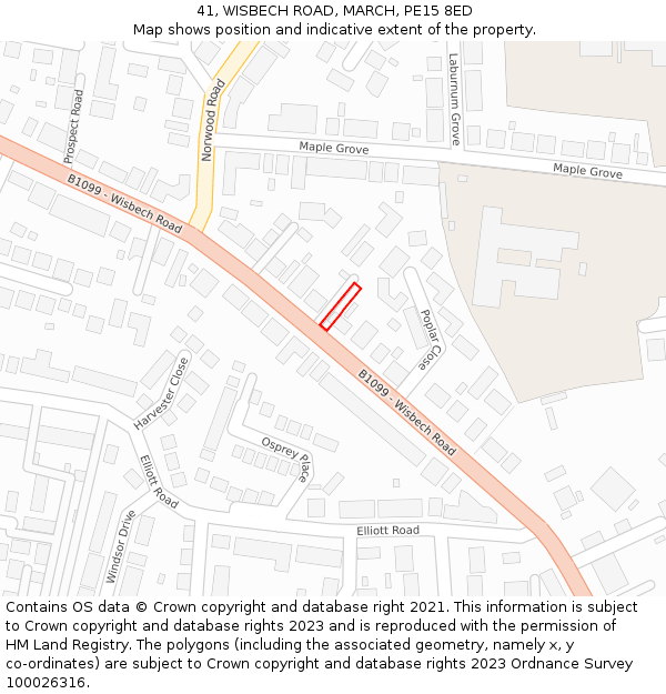 41, WISBECH ROAD, MARCH, PE15 8ED: Location map and indicative extent of plot