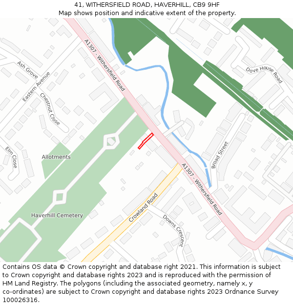 41, WITHERSFIELD ROAD, HAVERHILL, CB9 9HF: Location map and indicative extent of plot