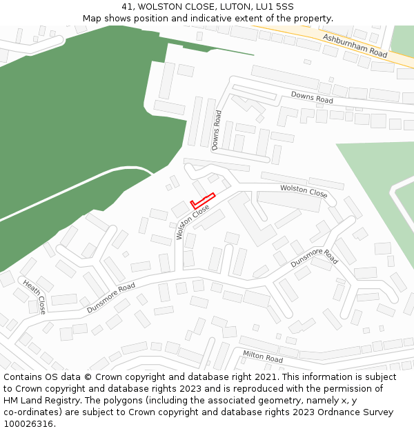 41, WOLSTON CLOSE, LUTON, LU1 5SS: Location map and indicative extent of plot