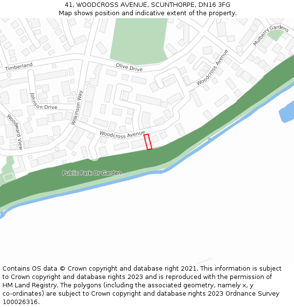 41, WOODCROSS AVENUE, SCUNTHORPE, DN16 3FG: Location map and indicative extent of plot
