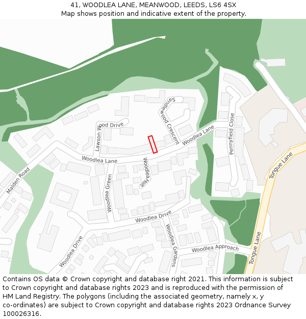 41, WOODLEA LANE, MEANWOOD, LEEDS, LS6 4SX: Location map and indicative extent of plot