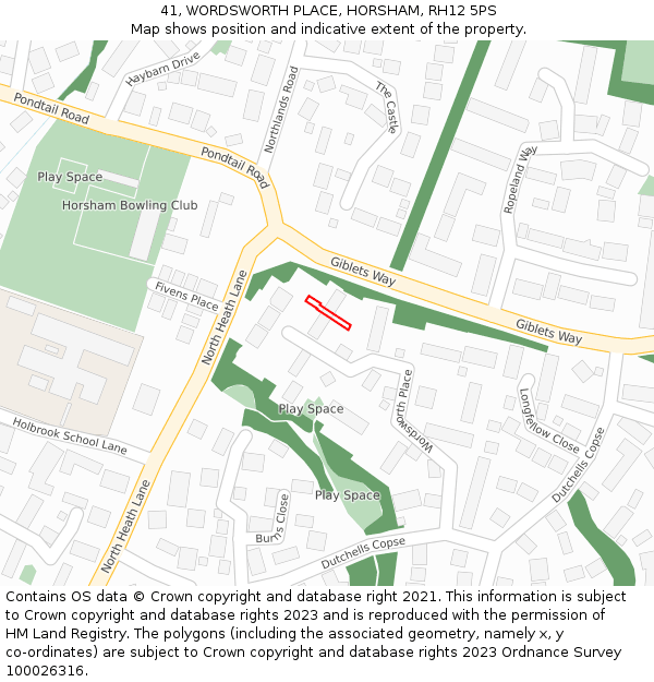 41, WORDSWORTH PLACE, HORSHAM, RH12 5PS: Location map and indicative extent of plot
