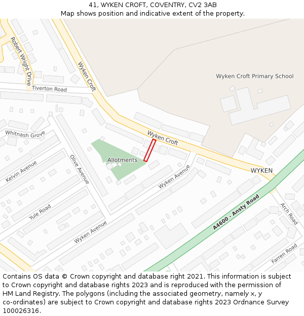 41, WYKEN CROFT, COVENTRY, CV2 3AB: Location map and indicative extent of plot