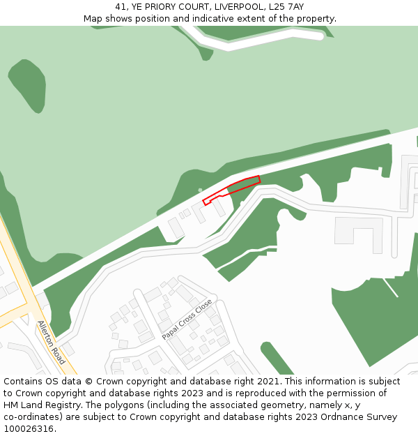 41, YE PRIORY COURT, LIVERPOOL, L25 7AY: Location map and indicative extent of plot