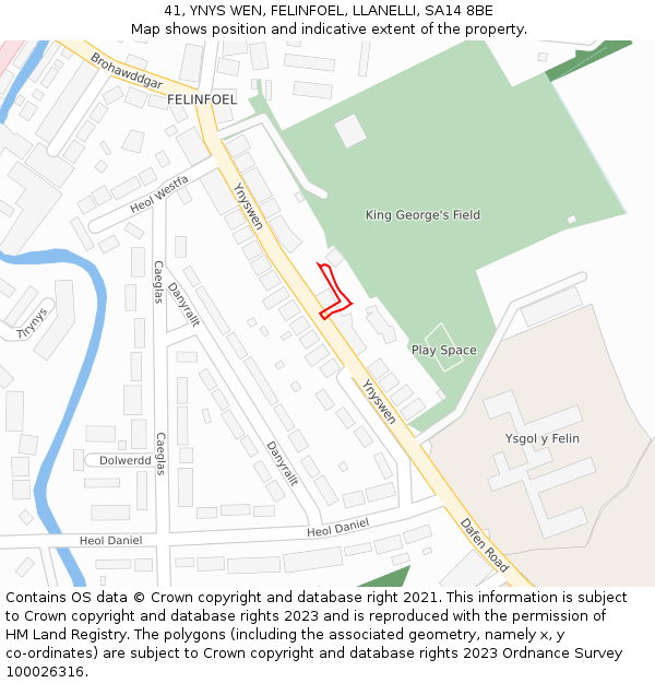 41, YNYS WEN, FELINFOEL, LLANELLI, SA14 8BE: Location map and indicative extent of plot