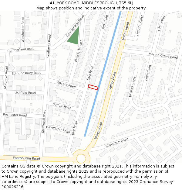 41, YORK ROAD, MIDDLESBROUGH, TS5 6LJ: Location map and indicative extent of plot