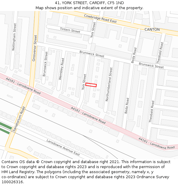 41, YORK STREET, CARDIFF, CF5 1ND: Location map and indicative extent of plot
