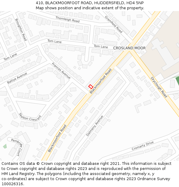 410, BLACKMOORFOOT ROAD, HUDDERSFIELD, HD4 5NP: Location map and indicative extent of plot
