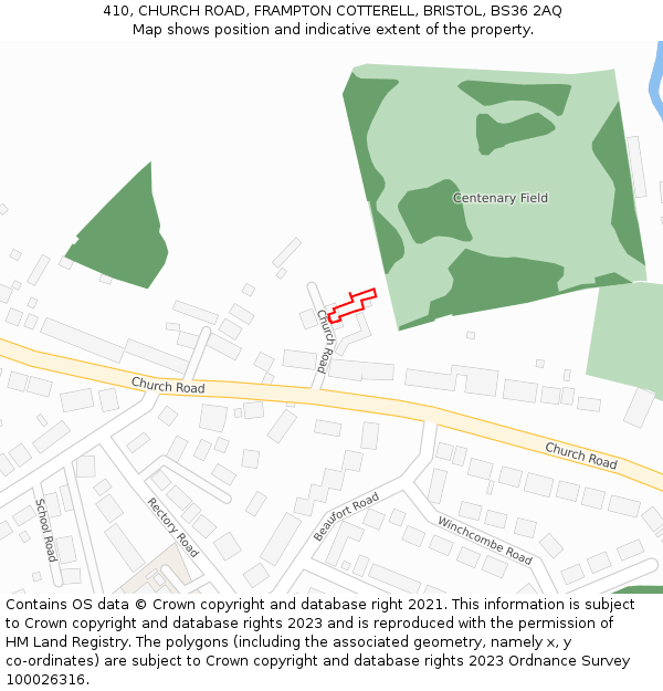 410, CHURCH ROAD, FRAMPTON COTTERELL, BRISTOL, BS36 2AQ: Location map and indicative extent of plot