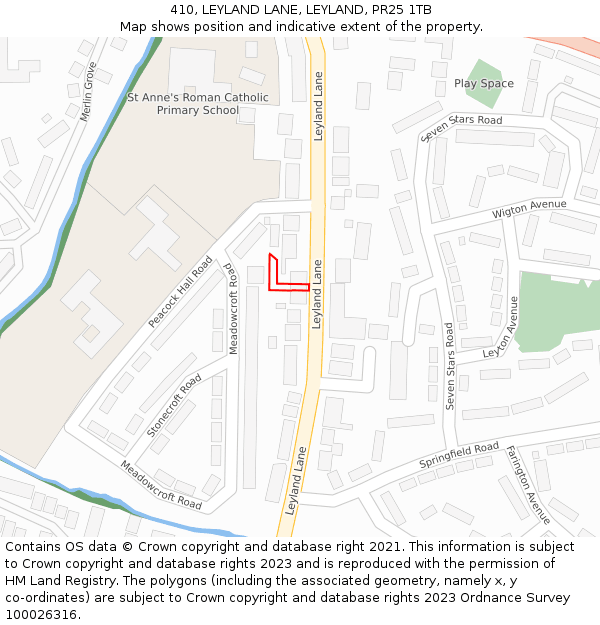 410, LEYLAND LANE, LEYLAND, PR25 1TB: Location map and indicative extent of plot
