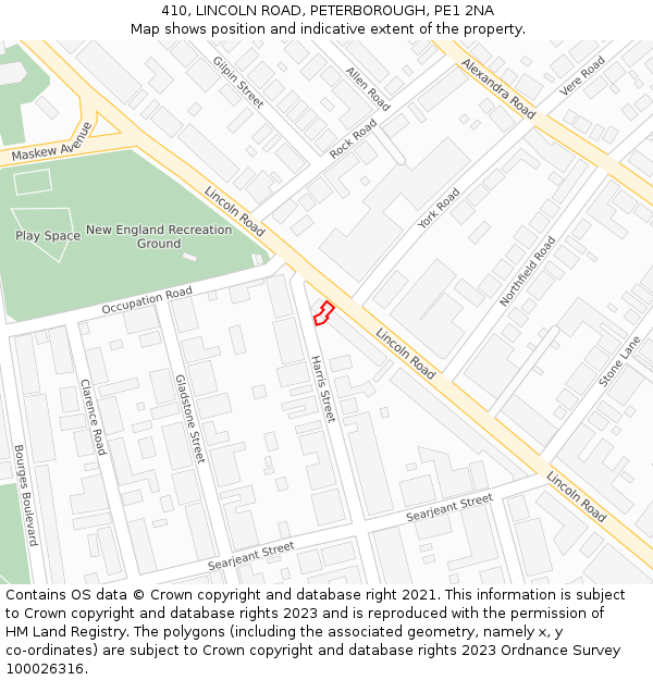 410, LINCOLN ROAD, PETERBOROUGH, PE1 2NA: Location map and indicative extent of plot