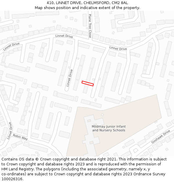 410, LINNET DRIVE, CHELMSFORD, CM2 8AL: Location map and indicative extent of plot