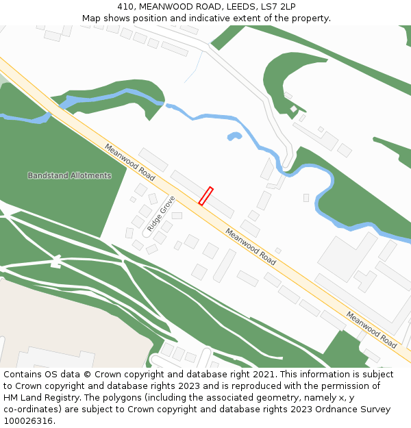 410, MEANWOOD ROAD, LEEDS, LS7 2LP: Location map and indicative extent of plot