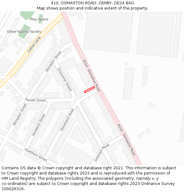 410, OSMASTON ROAD, DERBY, DE24 8AG: Location map and indicative extent of plot