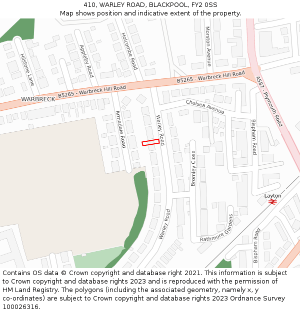 410, WARLEY ROAD, BLACKPOOL, FY2 0SS: Location map and indicative extent of plot
