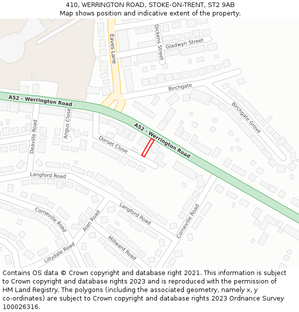 410, WERRINGTON ROAD, STOKE-ON-TRENT, ST2 9AB: Location map and indicative extent of plot