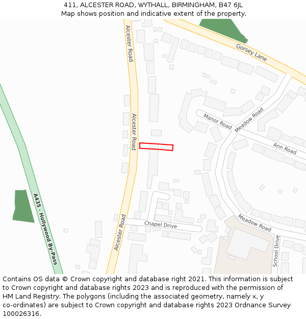 411, ALCESTER ROAD, WYTHALL, BIRMINGHAM, B47 6JL: Location map and indicative extent of plot