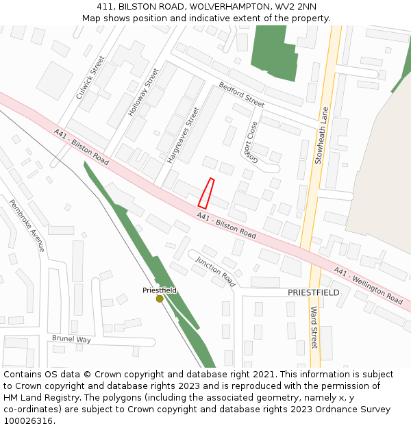 411, BILSTON ROAD, WOLVERHAMPTON, WV2 2NN: Location map and indicative extent of plot