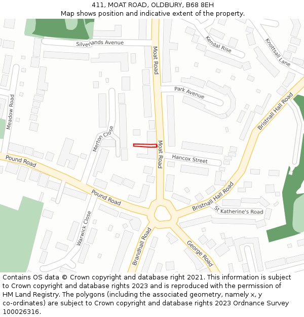 411, MOAT ROAD, OLDBURY, B68 8EH: Location map and indicative extent of plot