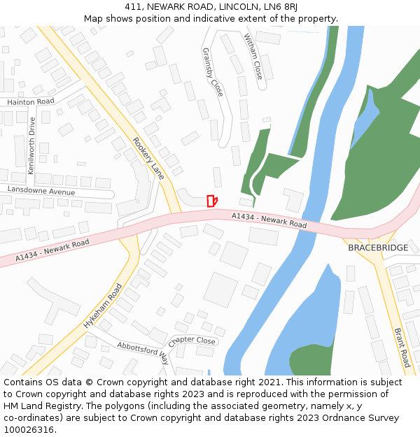 411, NEWARK ROAD, LINCOLN, LN6 8RJ: Location map and indicative extent of plot
