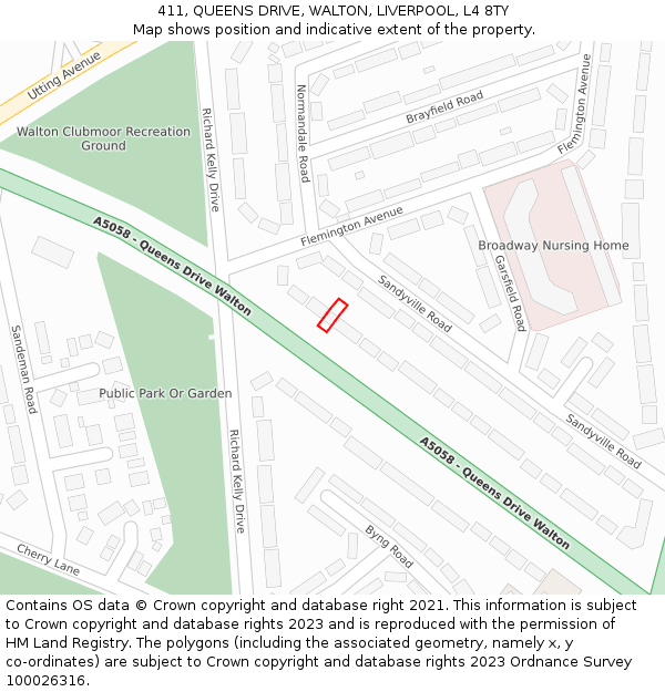 411, QUEENS DRIVE, WALTON, LIVERPOOL, L4 8TY: Location map and indicative extent of plot