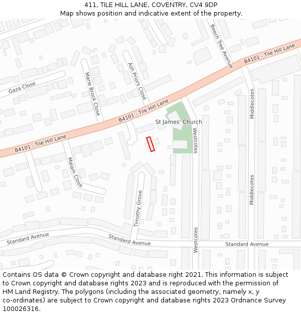411, TILE HILL LANE, COVENTRY, CV4 9DP: Location map and indicative extent of plot