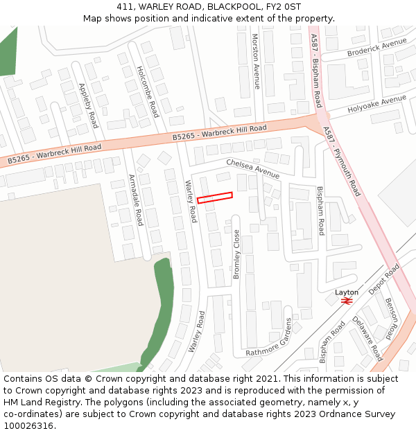 411, WARLEY ROAD, BLACKPOOL, FY2 0ST: Location map and indicative extent of plot